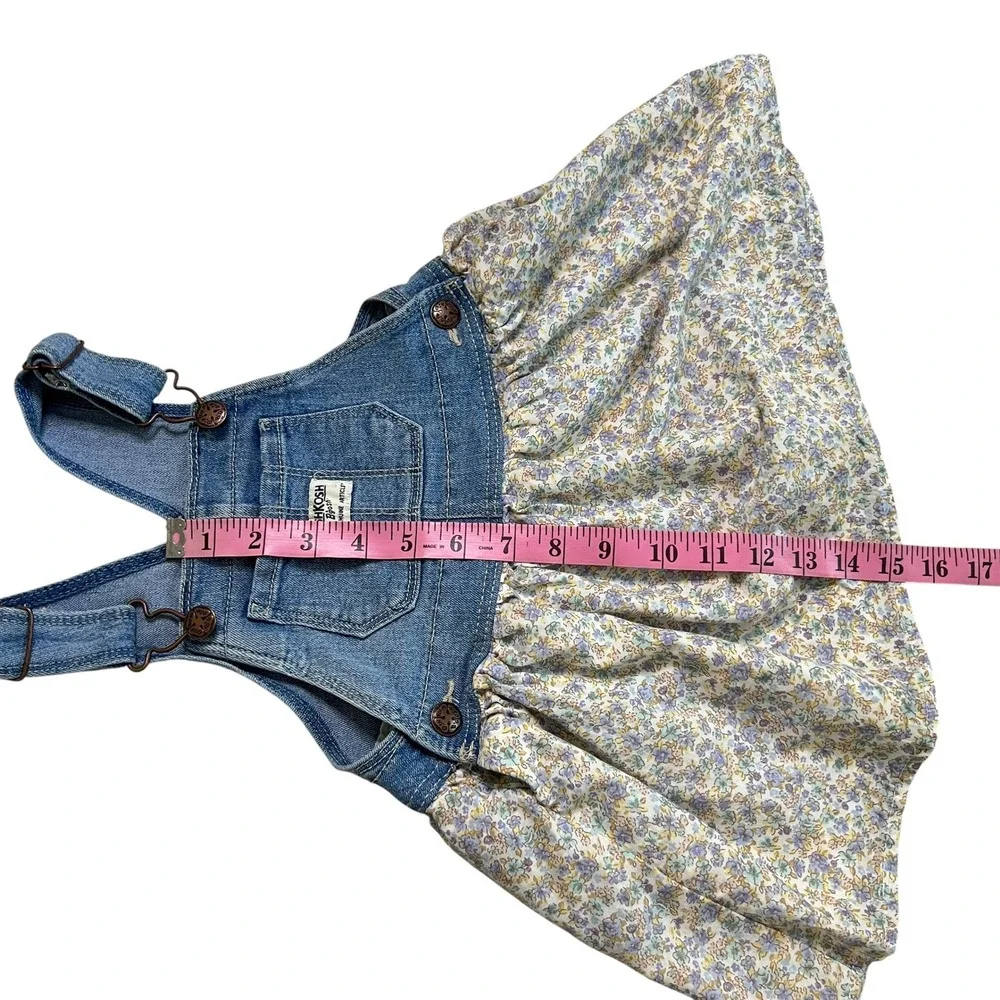 OshKosh Bgosh Toddler Girls 2T Denim Floral Jumper Dress Vestbak Blue